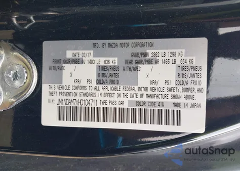 2017 Mazda Mx-5 Miata Rf Grand Touring из США, поврежденный, VIN JM1NDAM7XH0104711